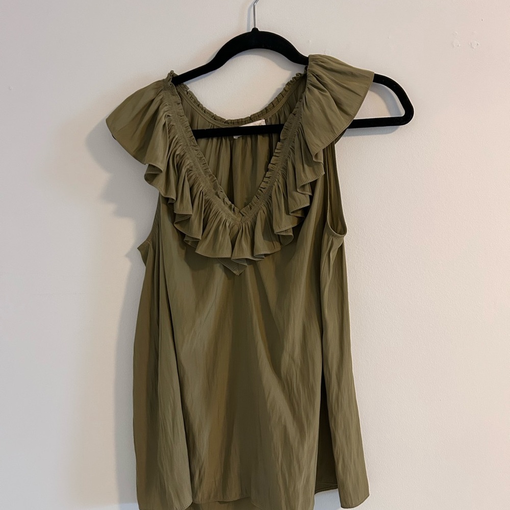 Ramy Brook Olive Ruffle Sleeveless Top